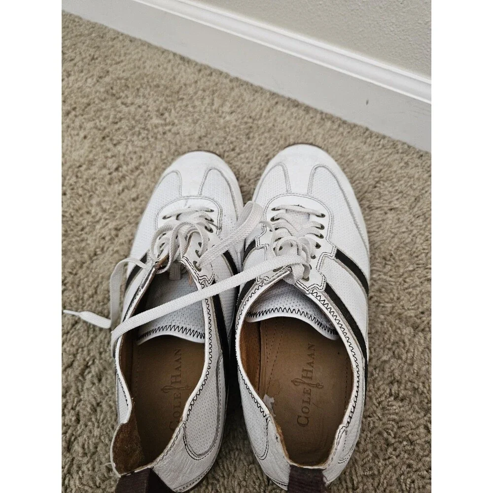 Cole Haan Mens 9.5M White Brown Leather Driving Casual Sneakers Shoes 1C04028